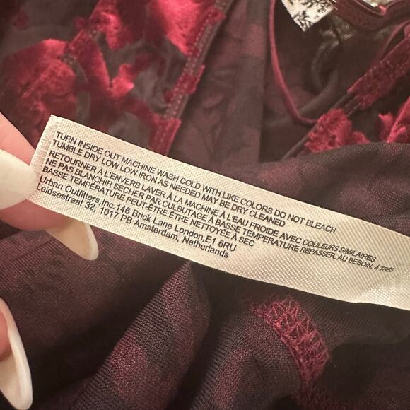 Free People Intimately black & red velvet mesh long sleeve bodysuit size XS - Picture 8 of 11